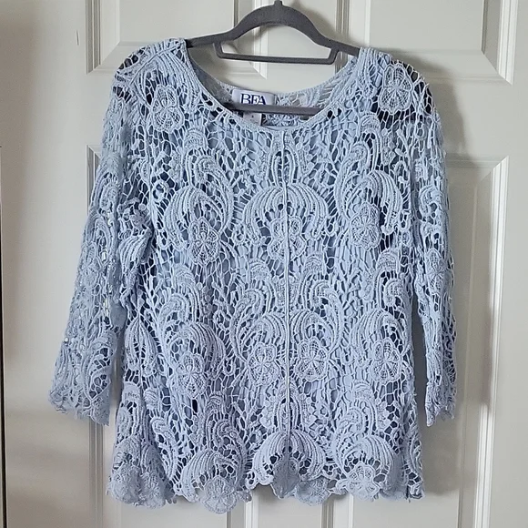 BFA Classics Light Blue Lace Long Sleeve Blouse Women's Small - Picture 1 of 11